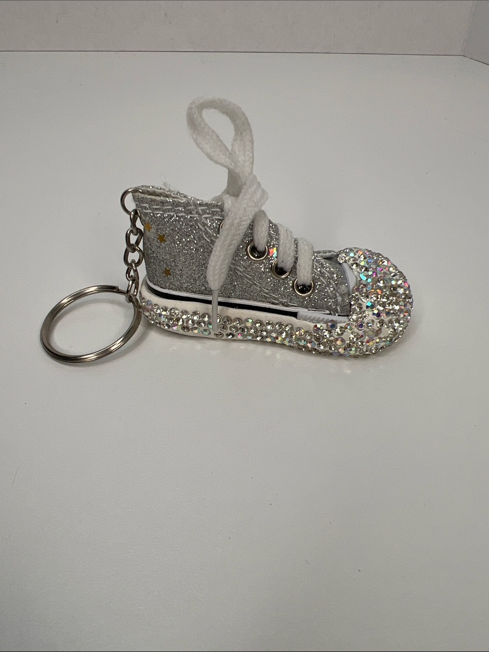 Sparkling Silver Sneaker Bag Charm/Keychain Glitter Rhinestone Accent